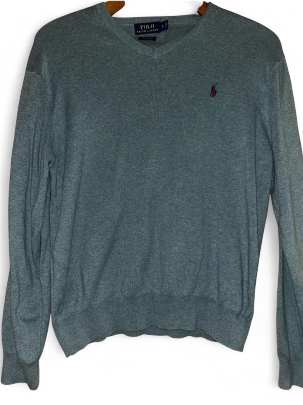 Ralph Lauren Men’s Pima Cotton V-Neck Sweater - Heathered Teal